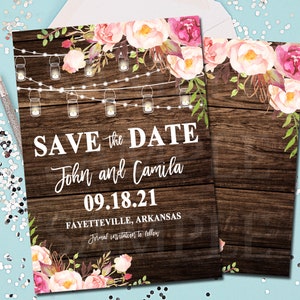Rustikales Blumen-Save the Date, Datumskarten speichern, rustikales Einmachglas, Lichterketten, Printable Save the Date, Hochzeit, Ankündigung 150 x 200 cm - 1203