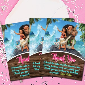 Moana Dankeskarte, Moana Dankeschön Hinweis, Dankeskarten, Dankesnotizen, Moana, Geburtstag, Einladungen, 5,5x4,25, Printable