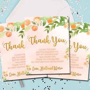 Peach Danksagungskarten, Peach Dankeskarten, Geburtstag, Pfirsich, süß wie ein Pfirsich, personalisierte Dankeskarten, Peachs, Größe 15x4,25 - 1107