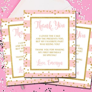 Tarjetas de notas de agradecimiento, notas de agradecimiento, tarjetas de agradecimiento, gracias, rosa y oro, rayas, nota de agradecimiento, imprimible