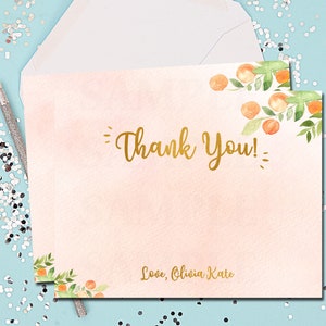 Tarjetas de agradecimiento de melocotón, notas de agradecimiento de melocotón, cumpleaños, melocotón, dulce como un melocotón, agradecimiento personalizado, melocotones, tamaño 5.5x4.25 - 1107