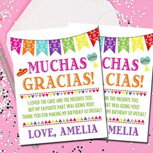 Fiesta Danksagungen, erste Fiesta, Muchas Gracias, Fiesta, 1. Geburtstag Dankeskarten, druckbare Dankesnotizen, Größe 5,5x4,25 - 1202