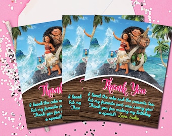 Moana Thank You Card, Moana Thank You Note, Thank you Cards, Thank you Notes, Moana, Birthday, Invitations, 5.5x4.25, Printable