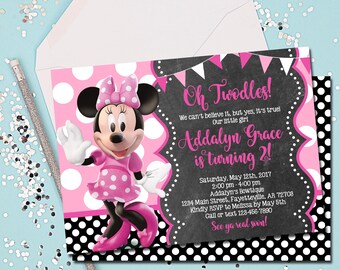 MINNIE MOUSE INVITATION, Minnie Mouse Birthday Invitation, Birthday Invite, Minnie Mouse, Pink, Oh Twodles, 2nd Birthday, Printed Invites