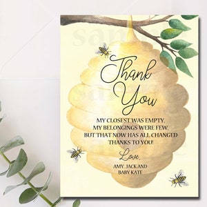 Bee Baby Shower Tarjetas de agradecimiento, Notas de agradecimiento de abeja, Mommy to Bee, Abejas, Bee Baby Shower, Personalizado Gracias, Tamaño 5.5x4.25 - 1111
