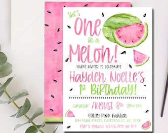 Wassermelonen Geburtstagseinladung, One in a Melon, Rosa Wassermelone, 1