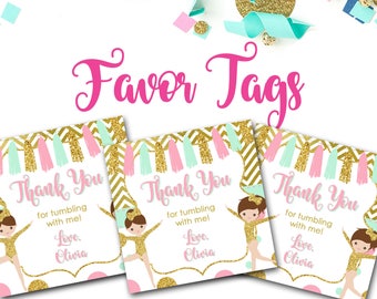 Gymnastics Favor Tags, Gymnastics, Gymnastics Party Decor, Favor Tags, Thank You tags, 3x3 Favor Tags, Pink and Gold, Gymnastics Party