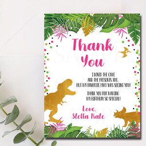 Girl Dinosaur Thank You Notes, Dinosaur Thank you Cards, Dinosaur, Dinosaur Party, Thank You, Thank you Notes, Size 5.5x4.25 - 1102