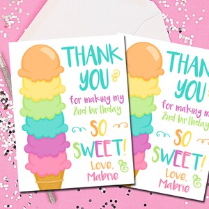 Ice Cream Thank You Cards, Ice Cream, Thank You Notes, Too Sweet, Here's the Scoop, Ice Cream Party, Imprimible 4.25x5.5