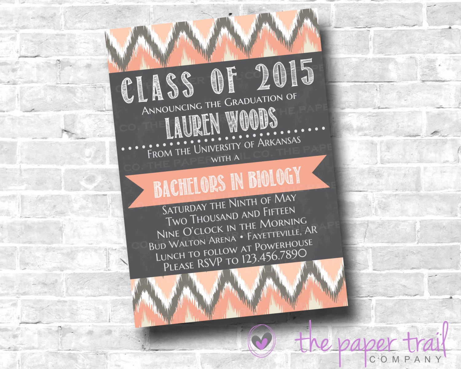 Graduation Announcement Chalkboard with Coral Ikat College Etsy