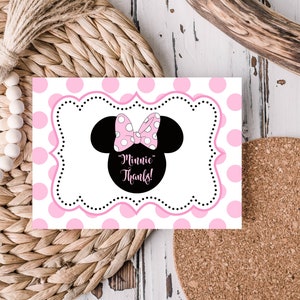 Notas de agradecimento da Minnie Mouse Cartões de agradecimento da Minnie Mouse rosa e preto Festa de aniversário da Minnie Mouse Minnie Thanks para impressão