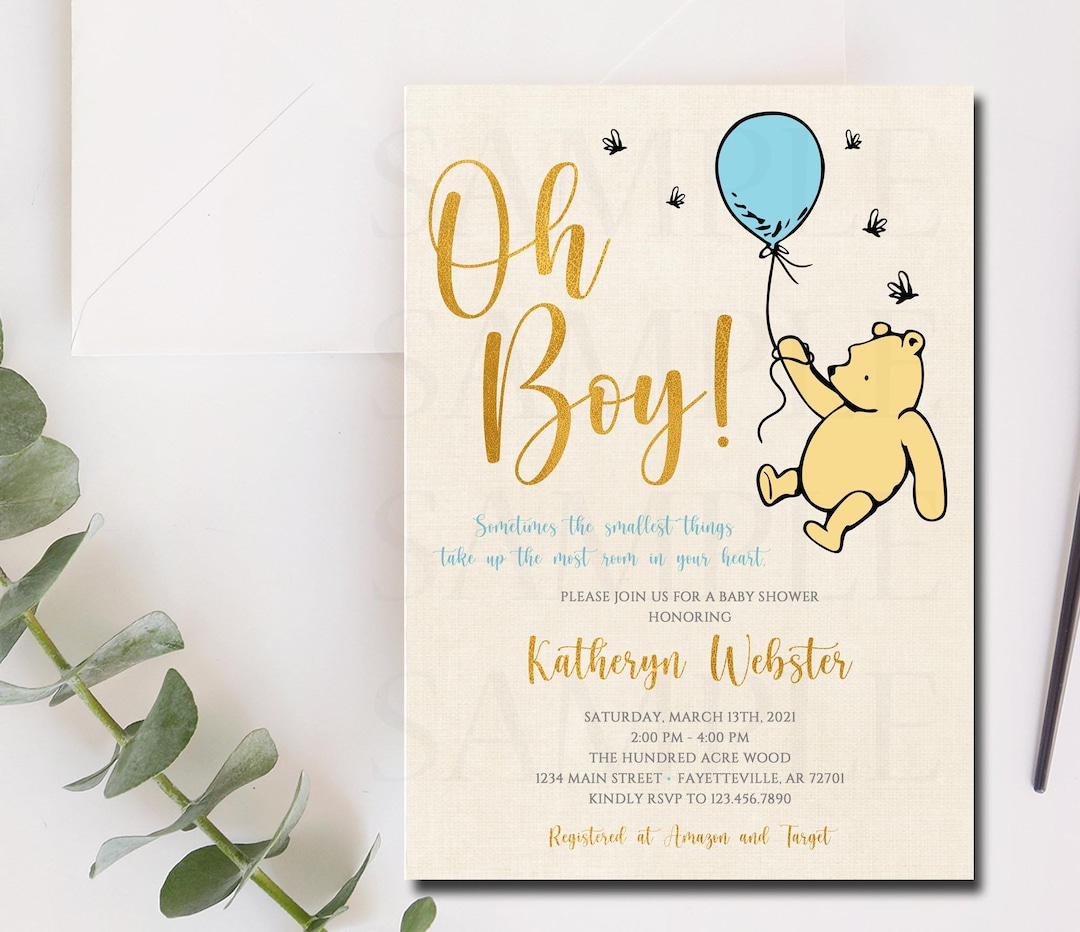 最先端 くまのプーさん ベビーシャワー招待状 Oh Boy ベビーシャワー のし・冠婚葬祭用品