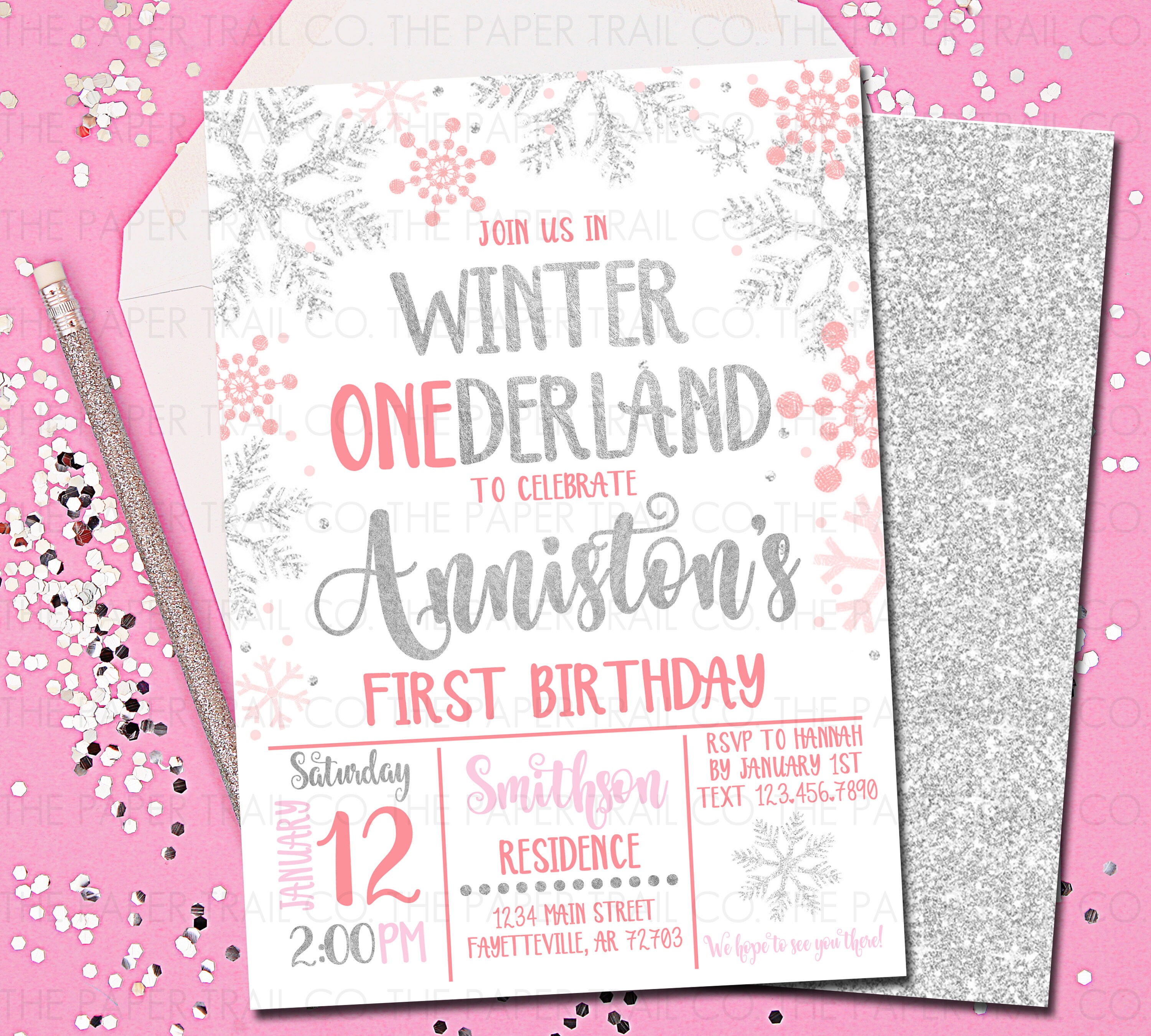 Pink Winter Birthday Party Invitation For Kids • KBM D3signs