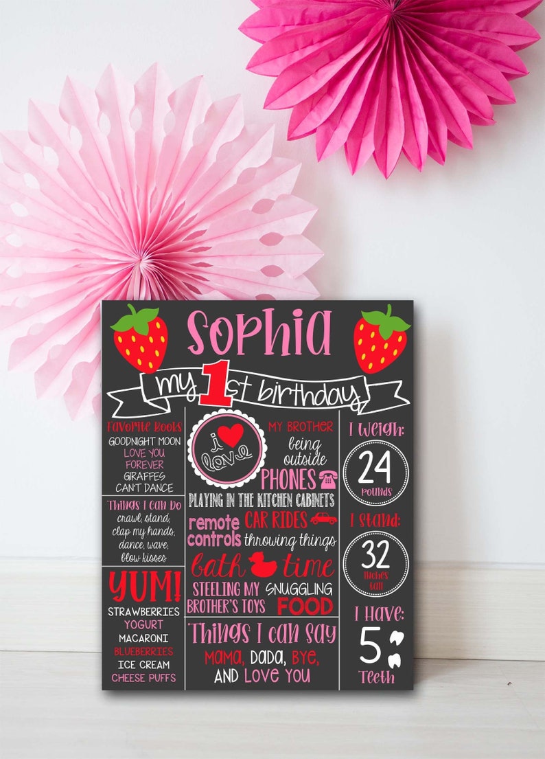 Birthday Stat Sign 1st Birthday Milestone Berry First Birthday Birthday Poster 1208 First Birthday Strawberry Birthday Milestone