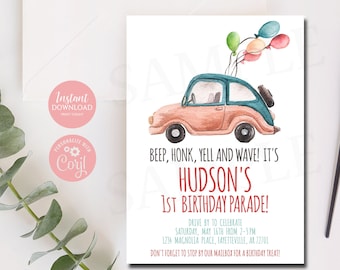 Drive by Birthday Parade, Drive by Birthday Invitation, Parade Birthday, Social Distancing Birthday, Cars, Parade Editable Template 1110