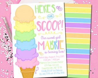 Ice Cream Invitation, Here's the Scoop Invitation, Ice Cream Party, Ice Cream Birthday, Birthday Invitation, Birthday, Printable 5x7