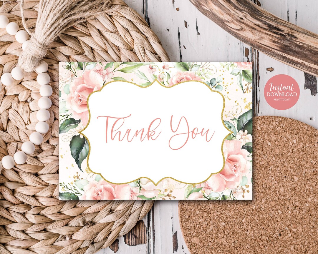 Instant Download Blush Pink Floral Thank You Note Thank You Card ...