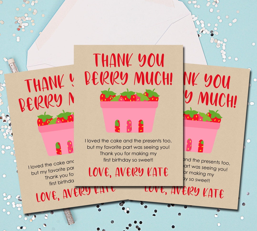 Strawberry Thank You Cards, Berry Thank You Notes, Birthday, Thank You