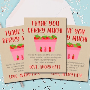 Tarjetas de agradecimiento de fresa, notas de agradecimiento de Berry, cumpleaños, muchas gracias berry, gracias personalizadas, tamaño 5.5x4.25 - 1208
