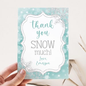 Winter Danke Schnee viel Geburtstag Winter ONEderland 1. Geburtstag Blau Silber Schneeflocken Dankeskarten gedruckt, Größe 4,25 x 5,5 - W45