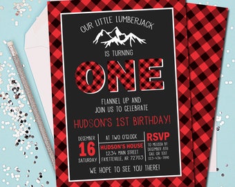 Lumberjack Birthday Invitation, Lumberjack Party, 1st Birthday, Lumberjack 1st Birthday, Buffalo Plaid, First Birthday, Invitation 5x7