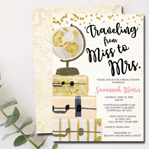 Travel Bridal Shower Invitation Traveling From Miss to Mrs Etsy