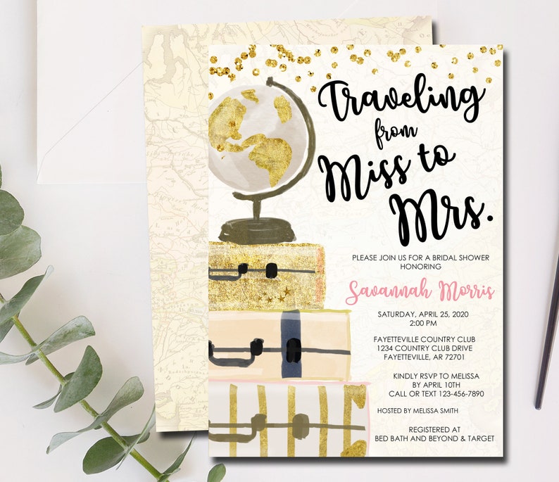  Travel Bridal Shower Invitation Traveling from Miss to Mrs 