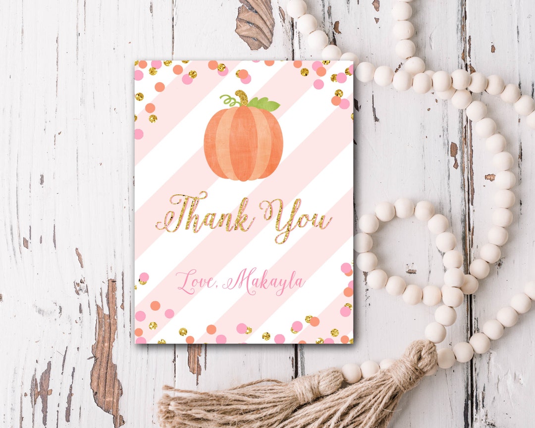 Editable Pumpkin Thank You Note Pink and Gold Pumpkin Thank You Card ...