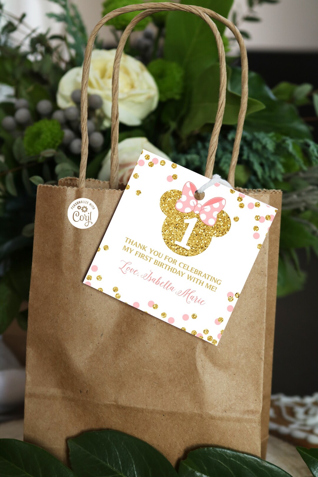 Editable Minnie Mouse Favor Tags, Minnie Mouse Pink and Gold Gift Tags ...