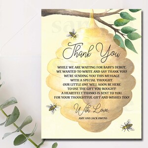 Bee Baby Shower Tarjetas de agradecimiento, Notas de agradecimiento de abeja, Mommy to Bee, Abejas, Bee Baby Shower, Personalizado Gracias, Tamaño 5.5x4.25 - 1111