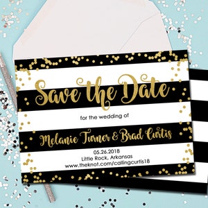 Save the Date, Verlobung, Save the Date, Hochzeit, Schwarz und Gold, Schwarz und Weiß, Gold, Streifen, Printable 13x18