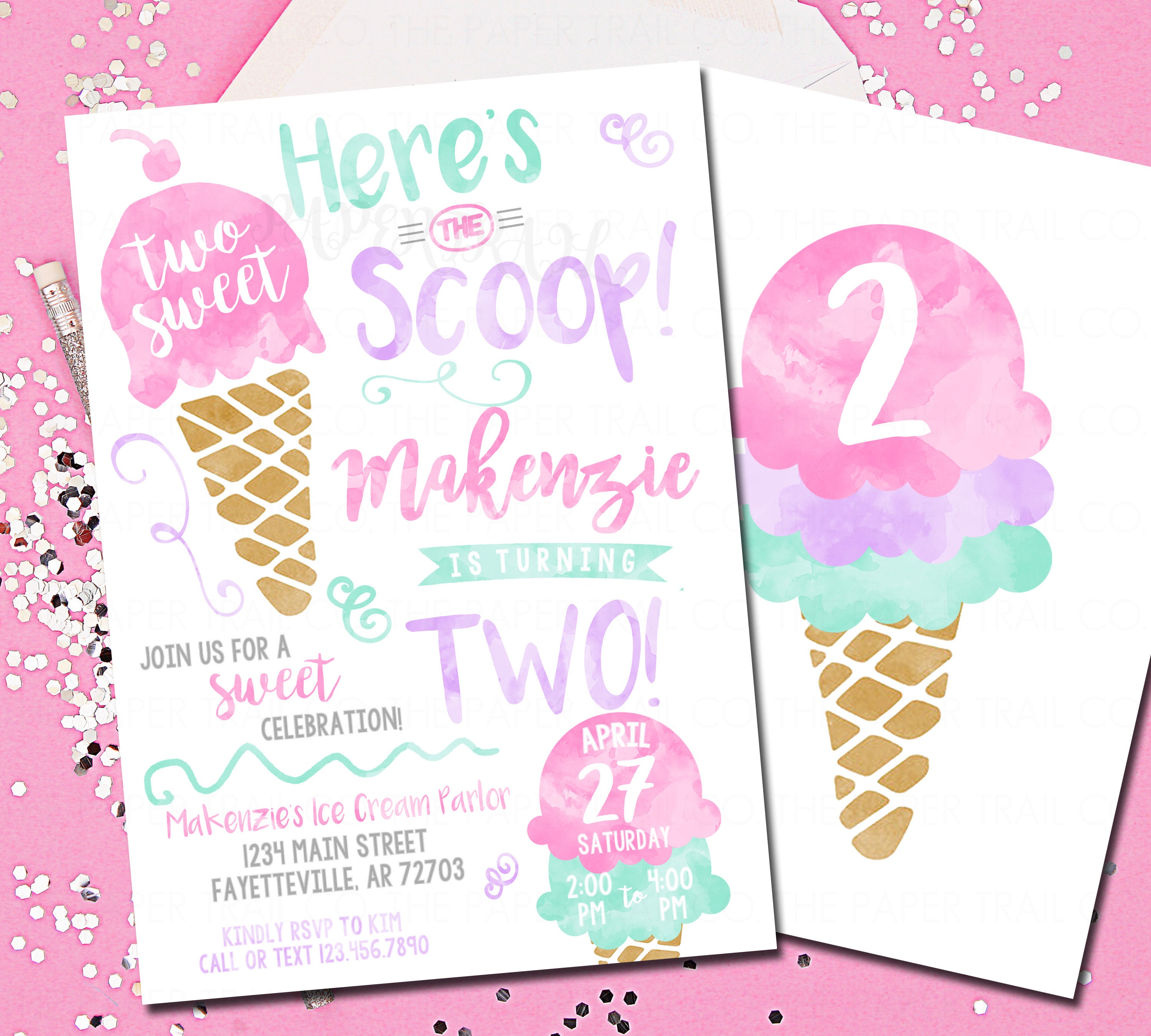 Editable Double the Scoops Twin Birthday Ice Cream Invitation -   Portugal