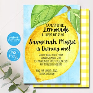 Editable Sunshine Lemonade and Fun, Lemonade Birthday Invitation ...