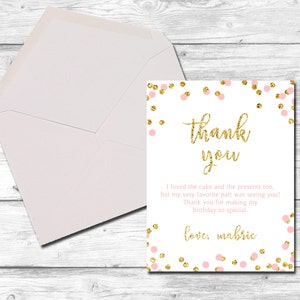 Tarjetas de notas de agradecimiento, notas de agradecimiento, tarjetas de agradecimiento, gracias, rosa y oro, confeti, nota de agradecimiento, imprimible