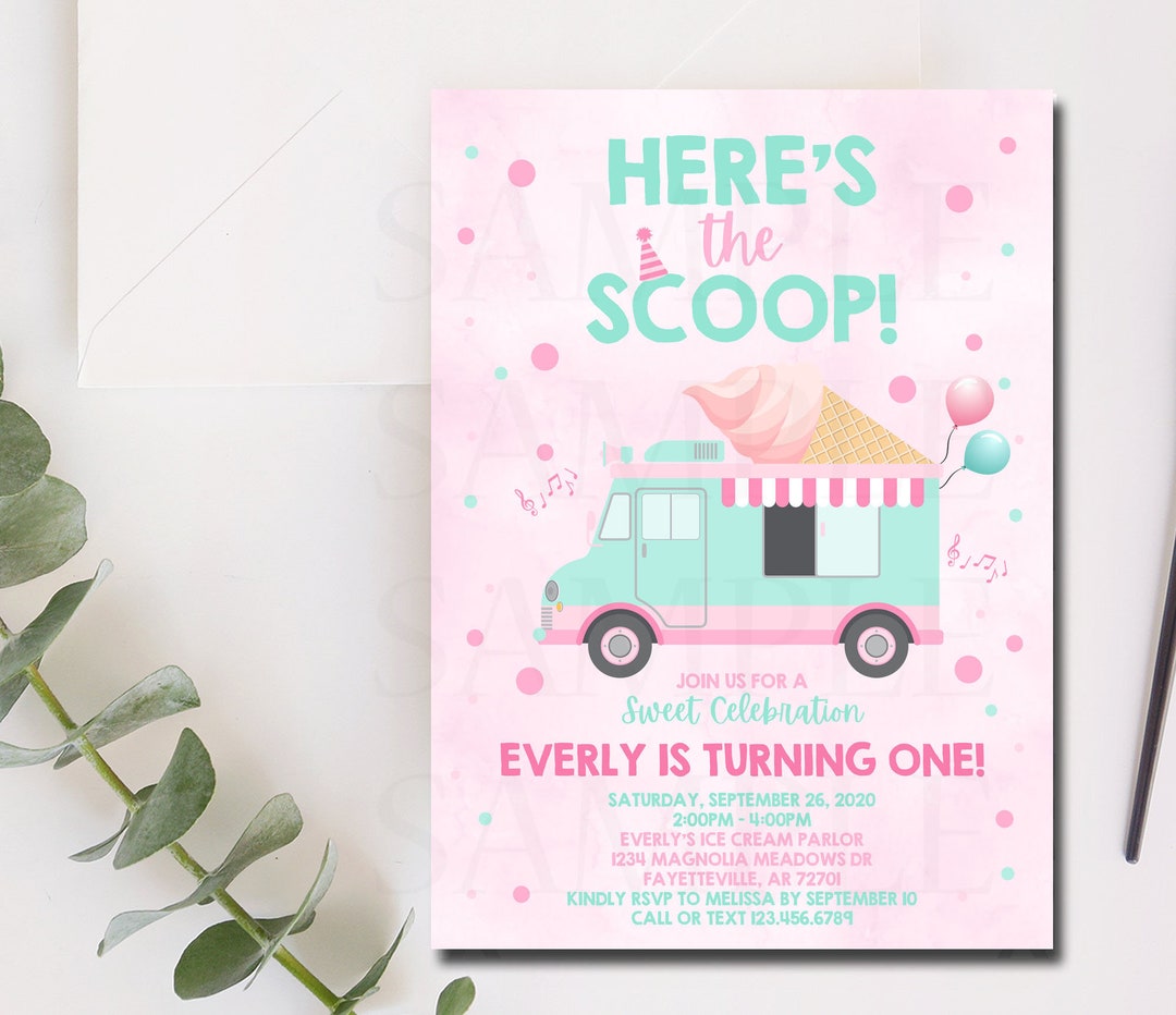 Here's the Scoop Ice Cream Truck Invitation Sweet Etsy Finland