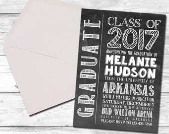 Graduation Announcement, College Graduation Announcement, High School Graduation, Chalkboard, Printable 5x7