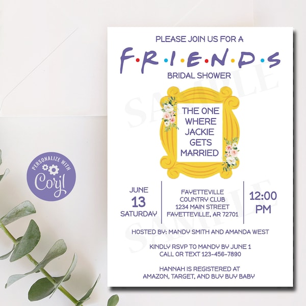 Editable Friends Bridal Shower Invitation, Friends, Bridal Shower, Friends Theme, Wedding Shower, Editable Invitation Template Corjl FRND