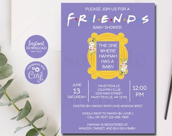 Editable Friends Baby Shower Invitation, Friends, Baby Shower, Friends Theme, Baby Shower Invite Editable Invitation Template Corjl FRND