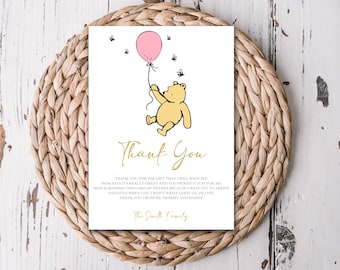 Editable Winnie the Pooh Thank You Note Pink Thank You Card Winnie the Pooh Baby Shower Girl Thank You Classic Pooh Template 1027