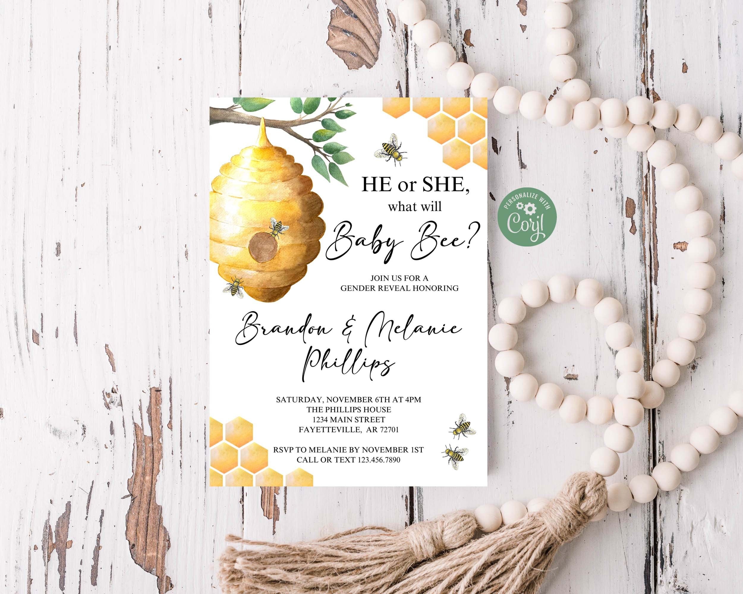 Editable Bee Gender Reveal Invitation What Will Baby Bee Invite Honey