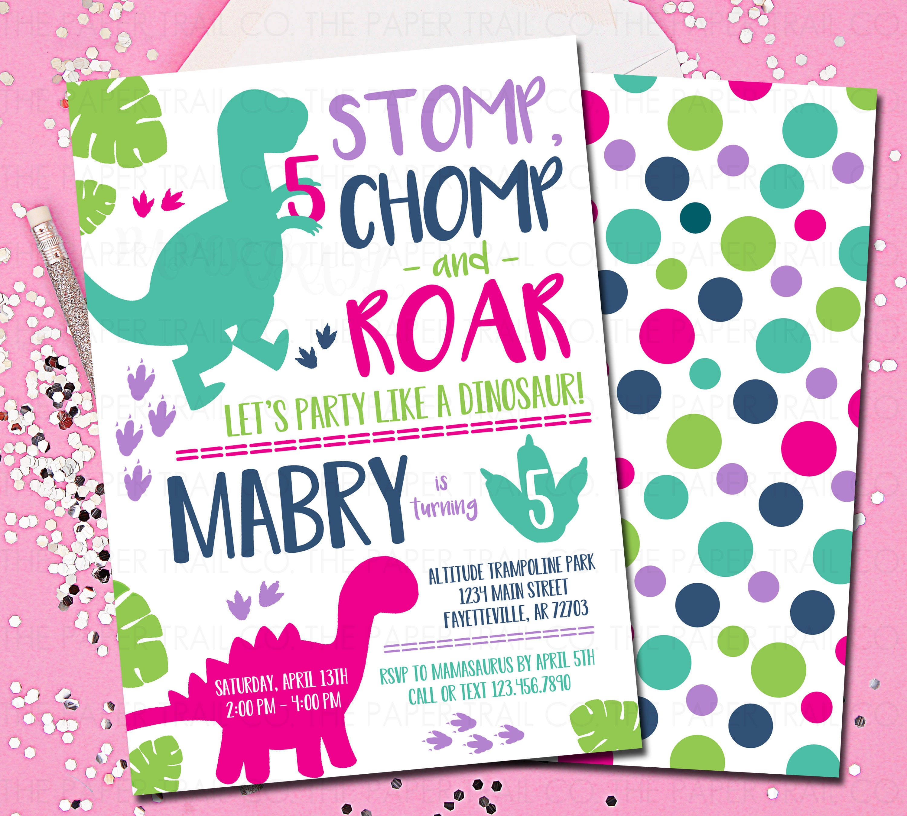 Invitations Girl Dinosaur Chalkboard Invitation Girl Dinosaur Birthday