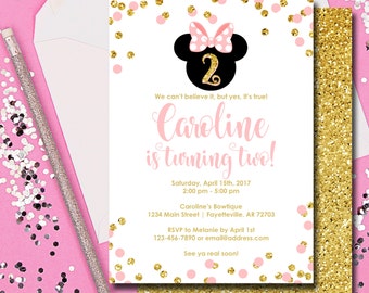 Minnie Mouse Invitation, Minnie Mouse Birthday Invitation, Birthday Invitation, Pink and Gold, Minnie, Disney, Printable