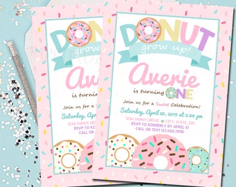 Donut Invitation, Donut Birthday Invitation, Donut Birthday, Donuts, Pink, Donut Party, Brithday, Birthday Invitation, Printable 5x7