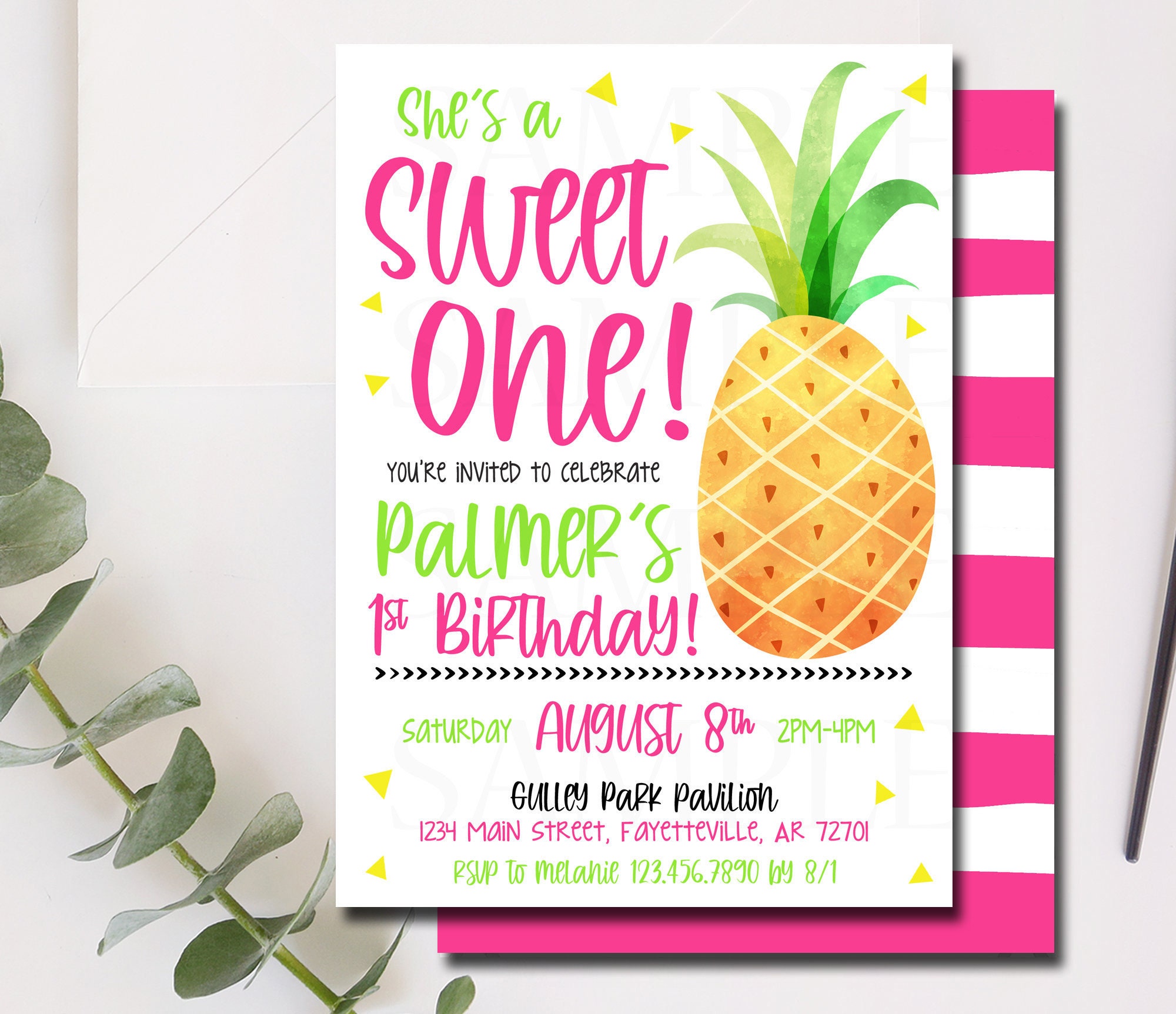 Pineapple Birthday Invitation Sweet One Pineapple Invitation Etsy