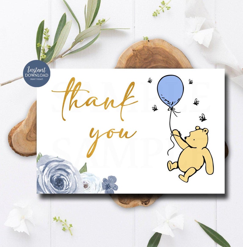 Winnie the Pooh Thank You Cards Classic Pooh Thank You Notes Thank You Card Winnie the Pooh Size 4x6 Instant Download Printable 1027