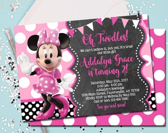MINNIE MOUSE INVITATION, Minnie Mouse Birthday Invitation, Birthday Invite, Minnie Mouse, Pink, Oh Twodles, 2nd Birthday, Printed Invites