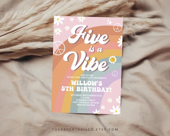 Five is a Vibe Birthday Invitation Groovy 5th Birthday - Etsy
