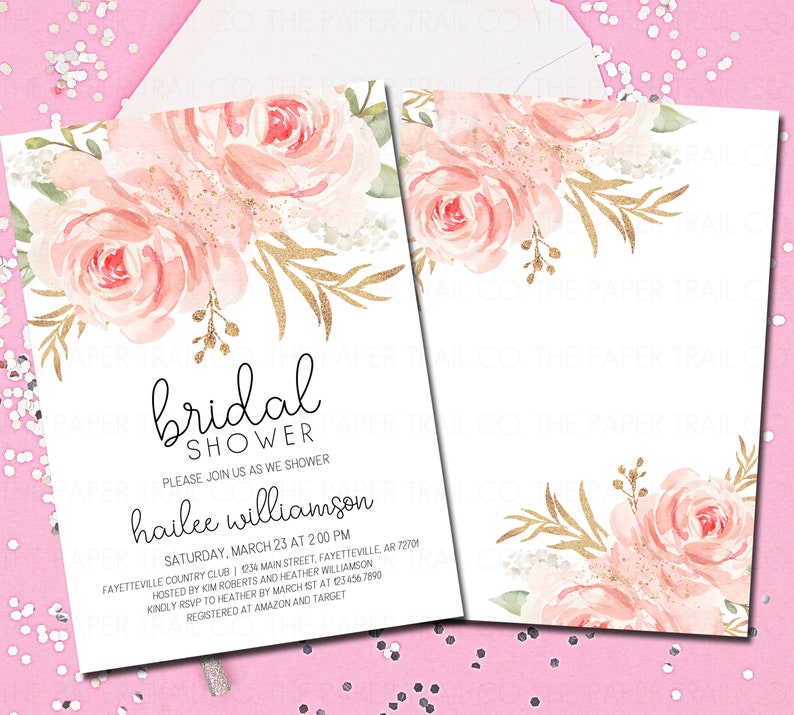 Blush Bridal Shower Invitation Blush and Gold Bridal Shower Etsy