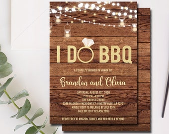 I Do BBQ Invitation, I Do BBQ Couples Shower, I Do BBQ Engagement Party, Wedding Shower, Rustic Couples Shower Lights Size 5x7 - 1075