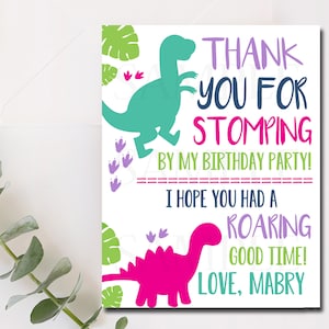 Notas de agradecimiento de dinosaurio niña, tarjetas de agradecimiento de dinosaurio, dinosaurio, fiesta de dinosaurios, agradecimiento, notas de agradecimiento, tamaño 5.5x4.25 - 1103
